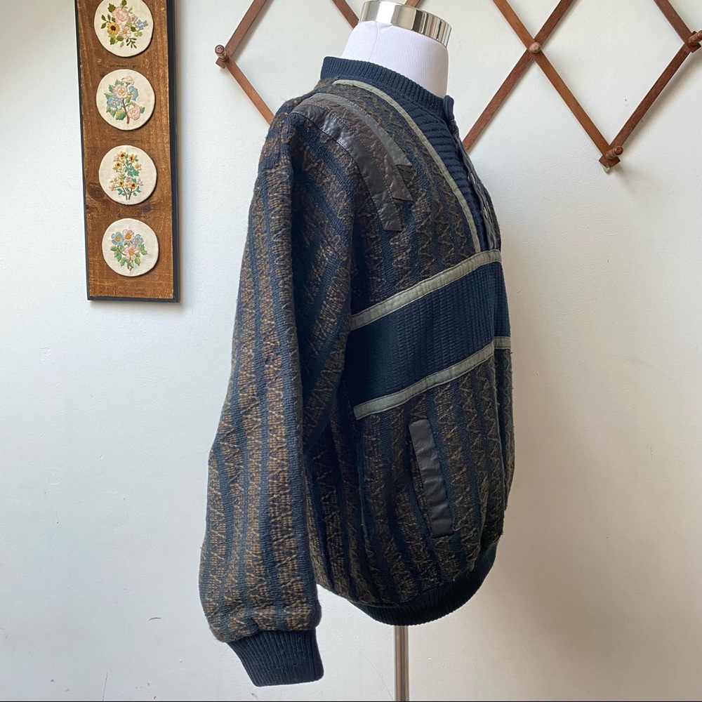 Vintage Thick Knit Sweater With Leather Trim - Picture 6 of 13
